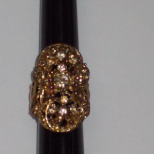 EUC, Gold & Copper Tone Dinner Fashion Ring With Rhinestones, Adjustable Sizing!